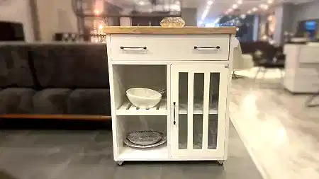 Willy Servant beyaz ve ahşap detaylı servis sehpası