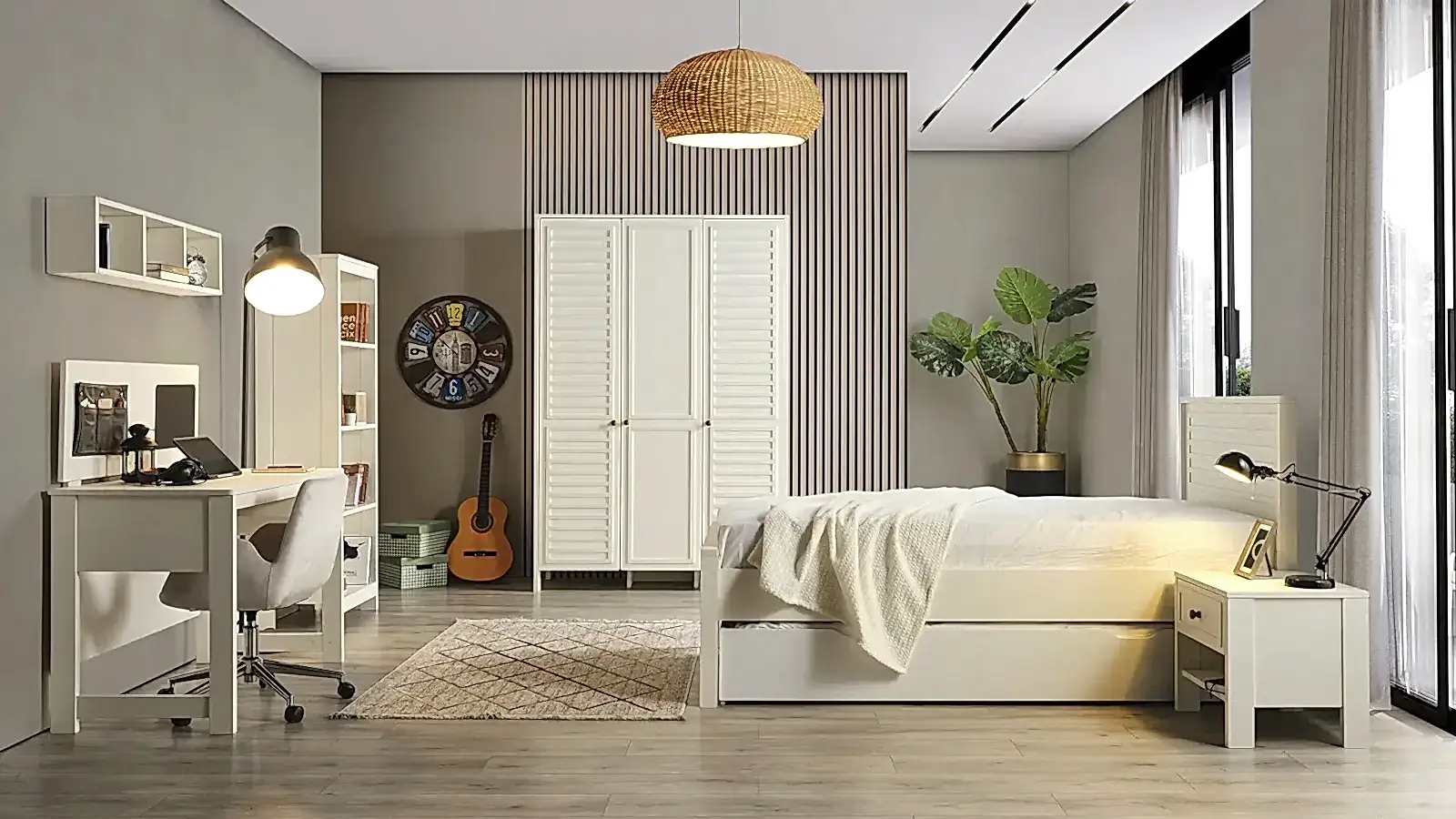 COTTON GENÇ 4 KAPAKLI DOLAP EASEA 4 Kapılı Dolap genç odasında modern tasarım ve geniş depolama alanı