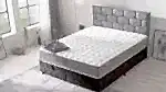 DEFOX BAZA 150x200 çift kişilik baza, gri başlıklı ve kahverengi kumaş kaplamalı