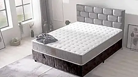 DEFOX BAZA 150x200 çift kişilik baza, gri başlıklı ve kahverengi kumaş kaplamalı
