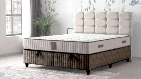 Bamboo Baza 140x190 modeli, açık bej kumaş kaplamalı modern baza