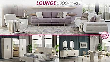 LOUNGE Düğün Paketi modern koltuk takımı, yatak odası ve yemek odası mobilyaları