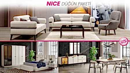 Nice Düğün Paketi oturma grubu, yatak odası ve yemek odası takımı