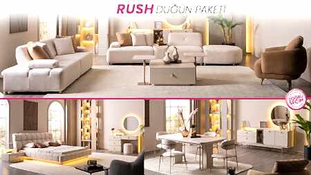 RUSH Düğün Paketi modern salon, yatak odası ve yemek odası mobilyaları