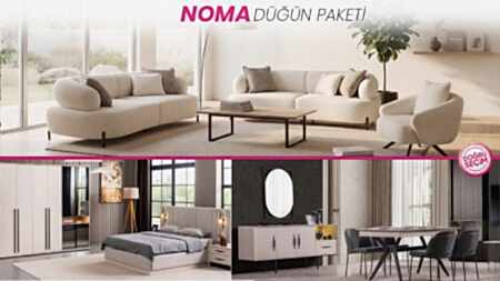 NOMA Düğün Paketi oturma grubu, yatak odası ve yemek odası seti