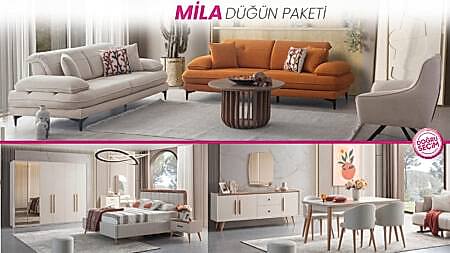 MİLA Düğün Paketi salon, yemek odası ve yatak odası mobilyaları