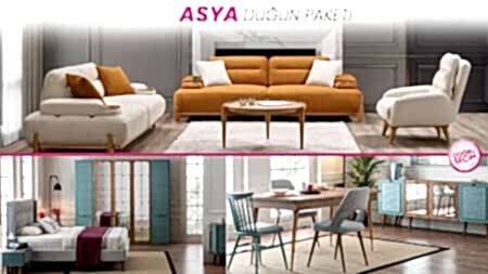 Asya Düğün Paketi oturma grubu, yatak odası ve yemek odası takımı
