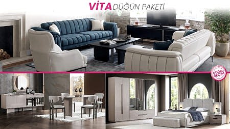 VİTA Düğün Paketi salon, yemek odası ve yatak odası mobilyaları