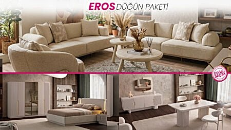 EROS Düğün Paketi oturma grubu, yatak odası ve yemek odası mobilyaları