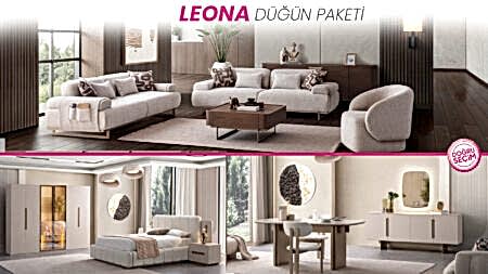 Leona Düğün Paketi salon, yatak odası ve yemek odası mobilyaları
