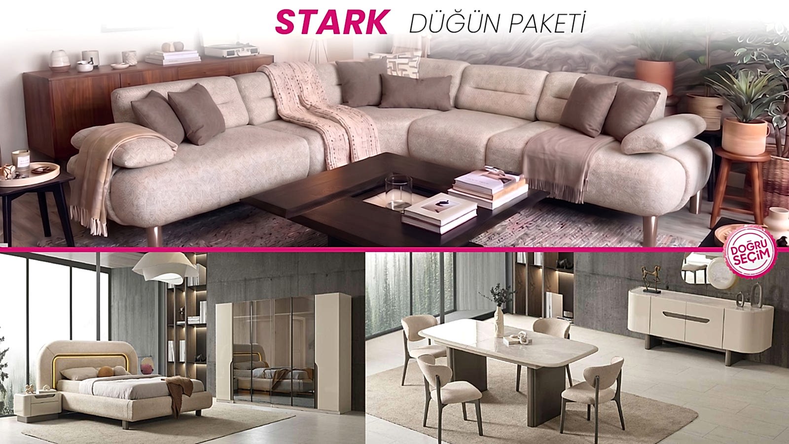 STARK DÜĞÜN PAKETİ STARK DÜĞÜN PAKETİ oturma odası, yemek odası ve yatak odası takımı