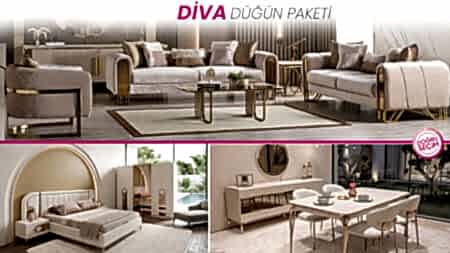 DİVA PAKET oturma grubu, yatak odası ve yemek odası takımı