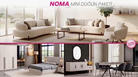 NOMA Mini Düğün Paketi salon, yatak odası ve yemek odası mobilyaları