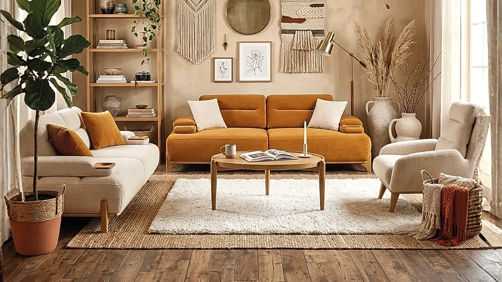 BohoBox Koltuk Takımı oturma odasında doğal dekorasyon ile