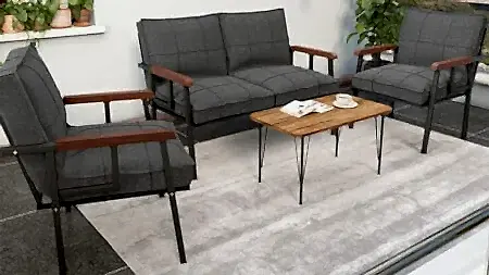 Modern Çay Seti Antrasit bahçe oturma grubu