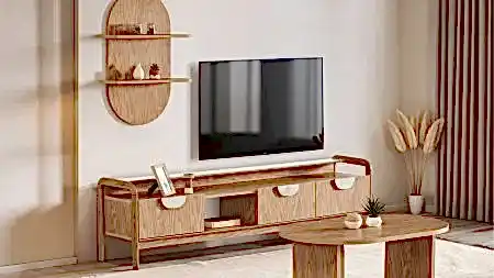Zirve TV Ünitesi Takımı oturma odasında doğal ahşap tasarım