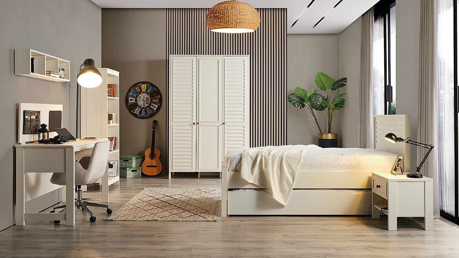 PURE GENÇ ODASI TAKIMI PURE Genç Odası Takımı beyaz renkli modern genç odası takımı