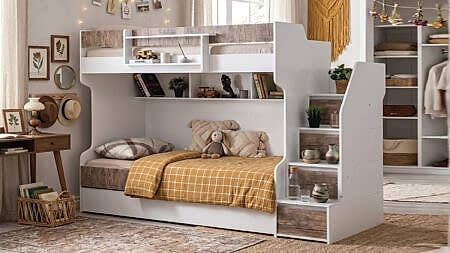 LOFT RANZA genç odası için beyaz ve ahşap detaylı ranza