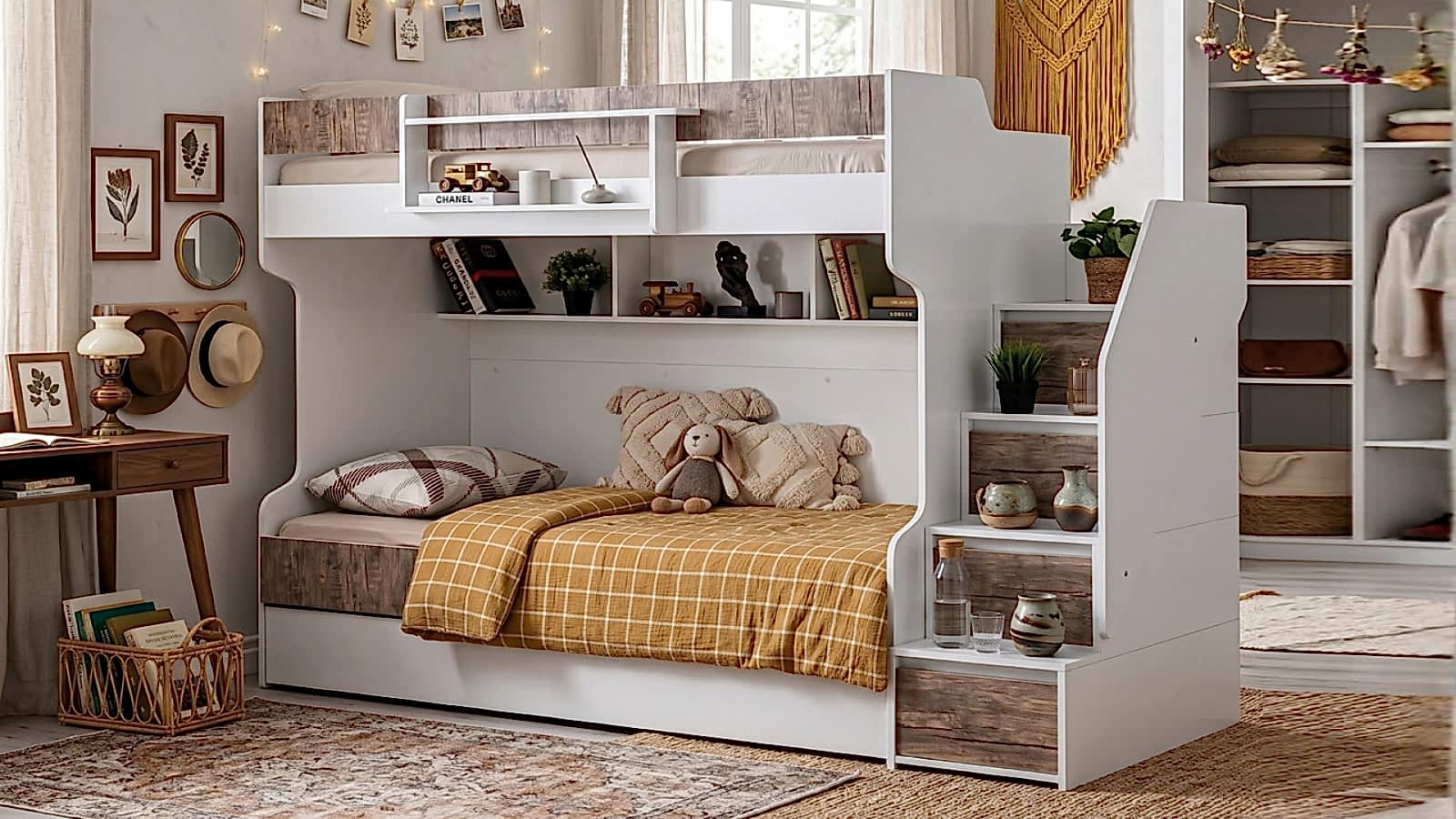 LOFT RANZA LOFT RANZA genç odası için beyaz ve ahşap detaylı ranza