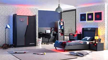 RİO GAMİNG GENÇ ODASI modern genç odası takımı, siyah gri ve kırmızı detaylı