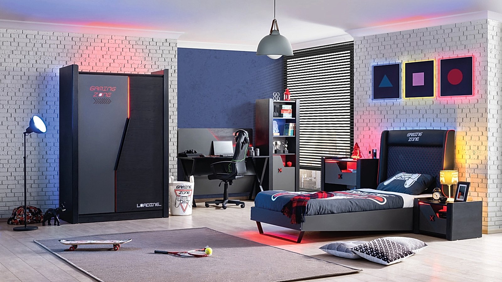 RİO GAMİNG GENÇ ODASI RİO GAMİNG GENÇ ODASI modern genç odası takımı, siyah gri ve kırmızı detaylı