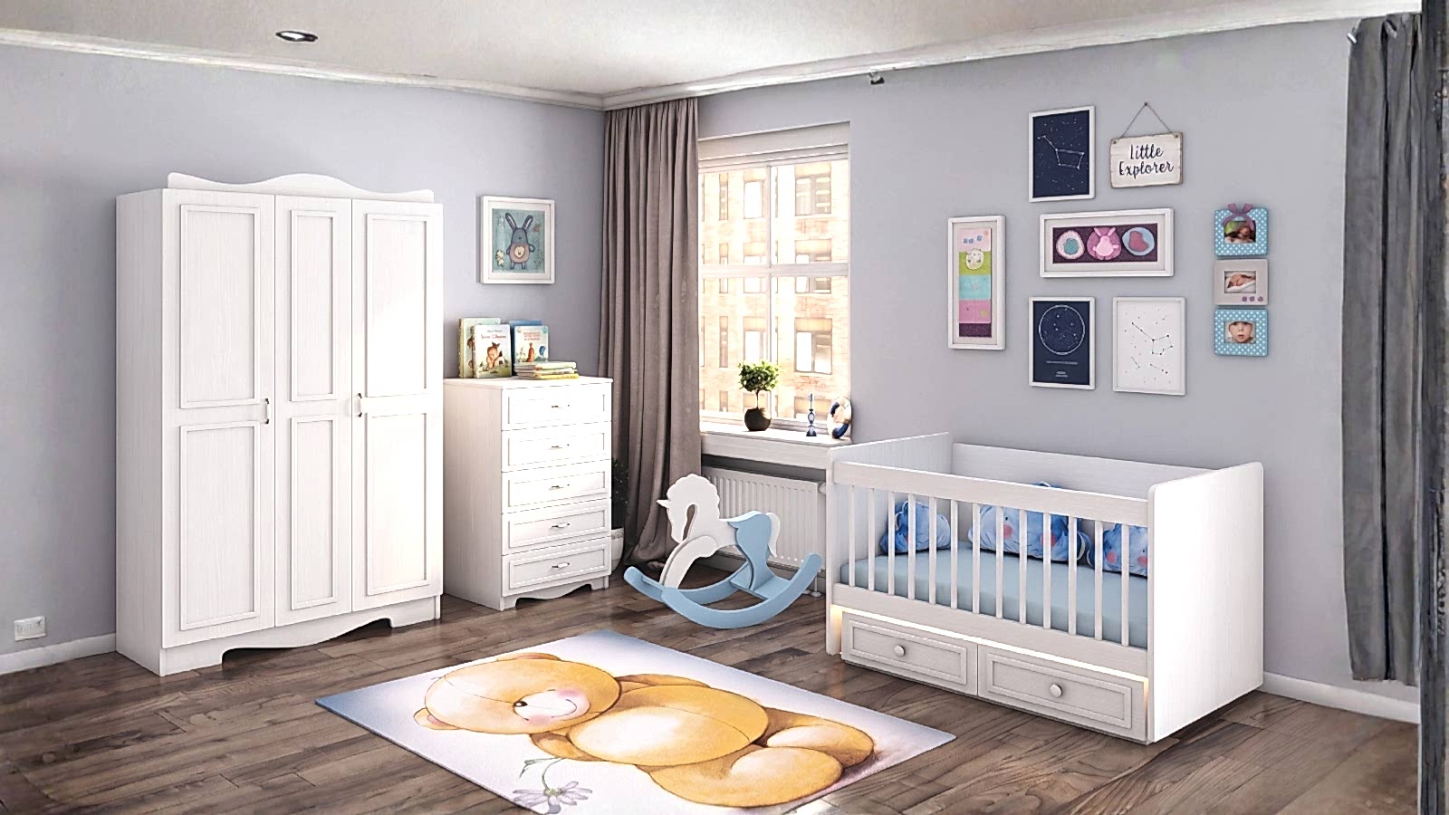 MİRA BEBEK ODASI Mira Bebek Odası beyaz renkli gardırop, şifonyer ve beşik ile modern genç odası takımı