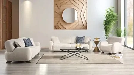 İCON Koltuk Takımı Silver modern tasarımlı krem renkli koltuk takımı